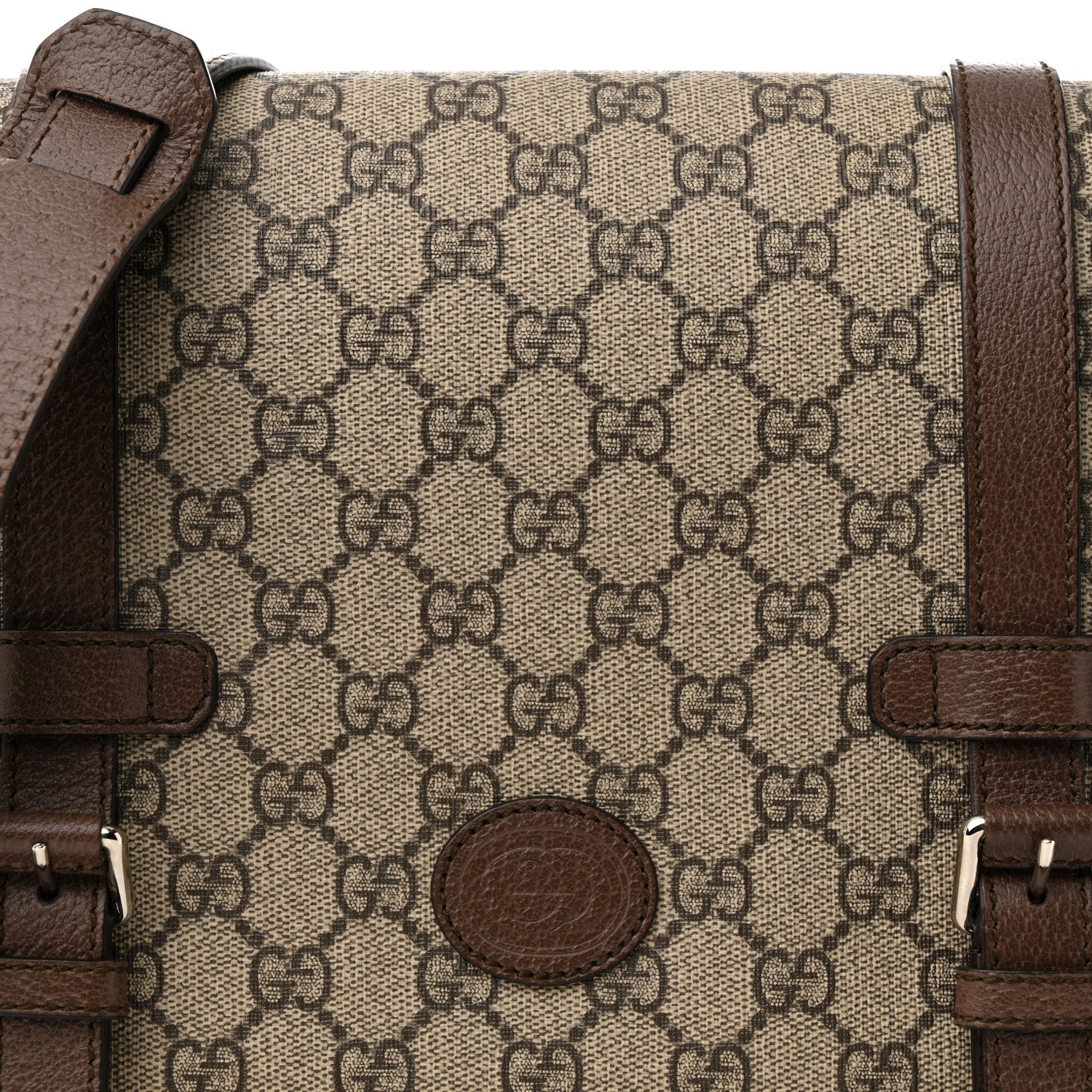 Gucci GG Supreme Monogram Textured Dollar Calfskin Retro Interlocking G Flap Messenger Bag Beige Ebony New Acero 8 of 11