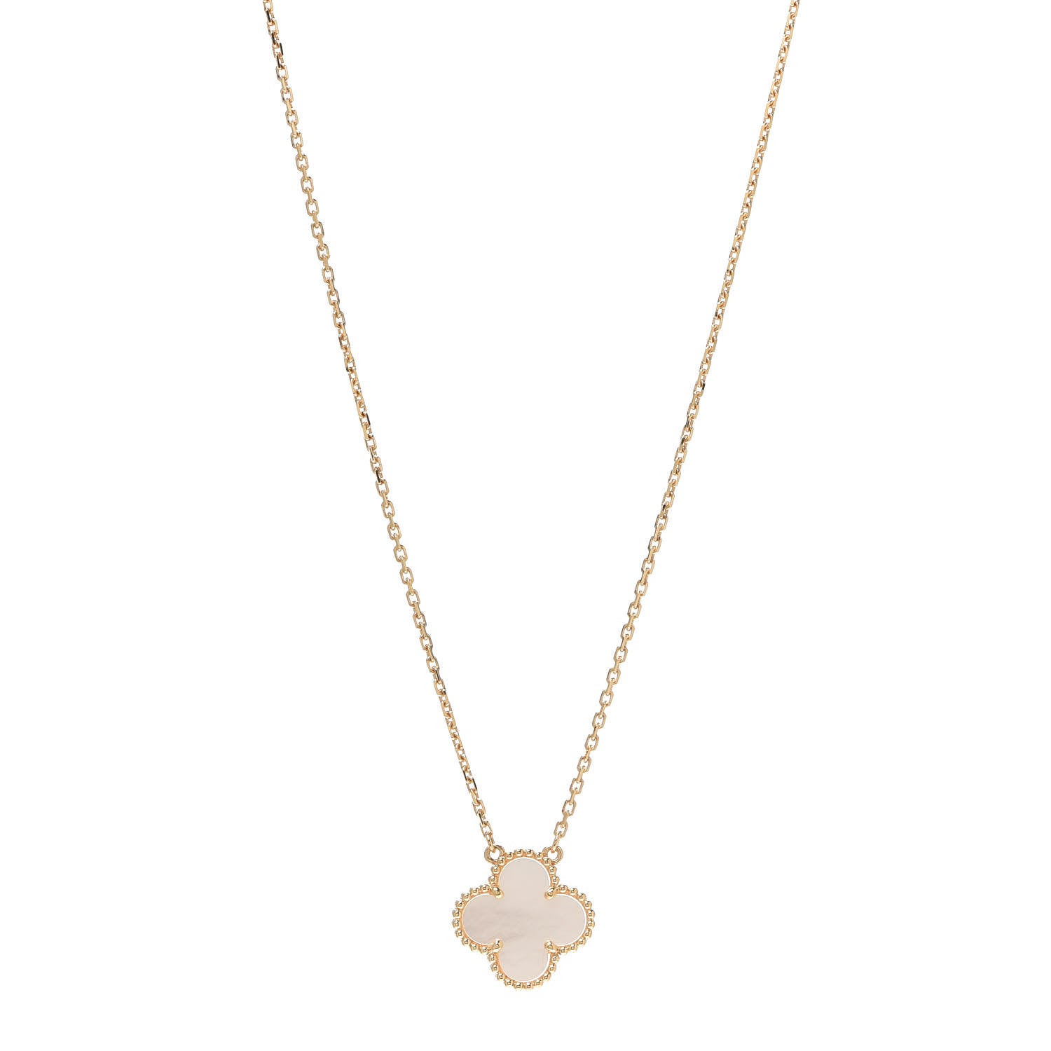 Van Cleef & Arpels 18K Yellow Gold Mother of Pearl Vintage Alhambra Pendant Necklace 1 of 7