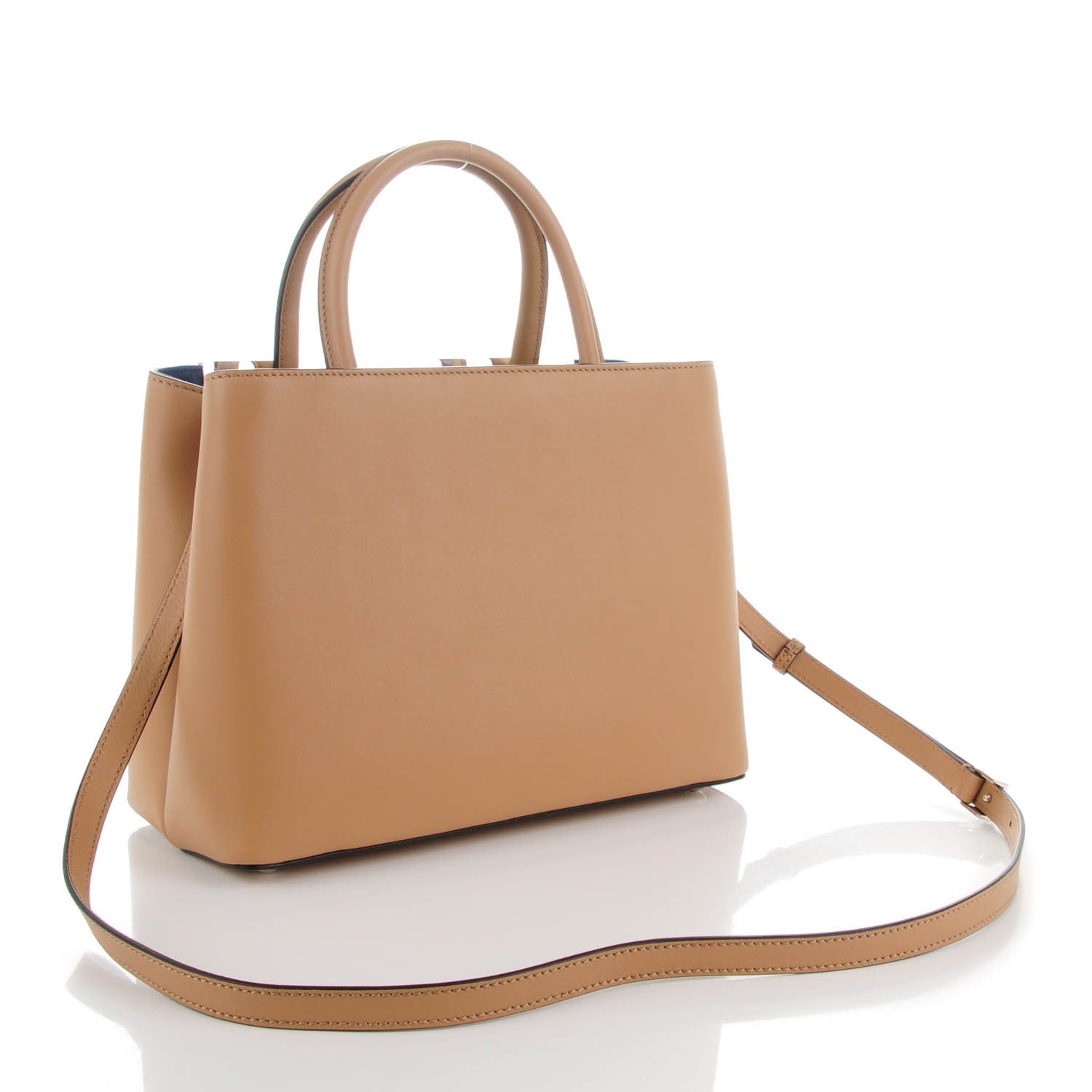 Fendi Vitello Dolce Century Petite 2Jours Tote Cuoio Blue Sienna 3 of 7