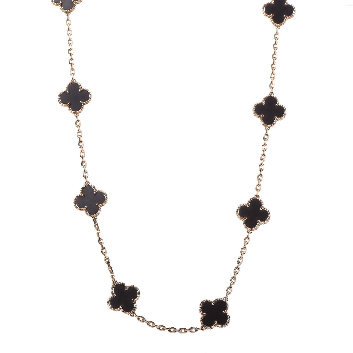 18K Yellow Gold Letterwood 10 Motifs Vintage Alhambra Necklace