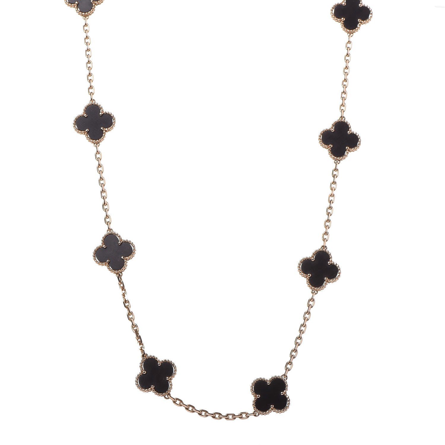 Van Cleef & Arpels 18K Yellow Gold Letterwood 10 Motifs Vintage Alhambra Necklace 1 of 7