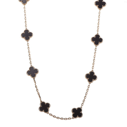 Van Cleef & Arpels 18K Yellow Gold Letterwood 10 Motifs Vintage Alhambra Necklace 1 of 7
