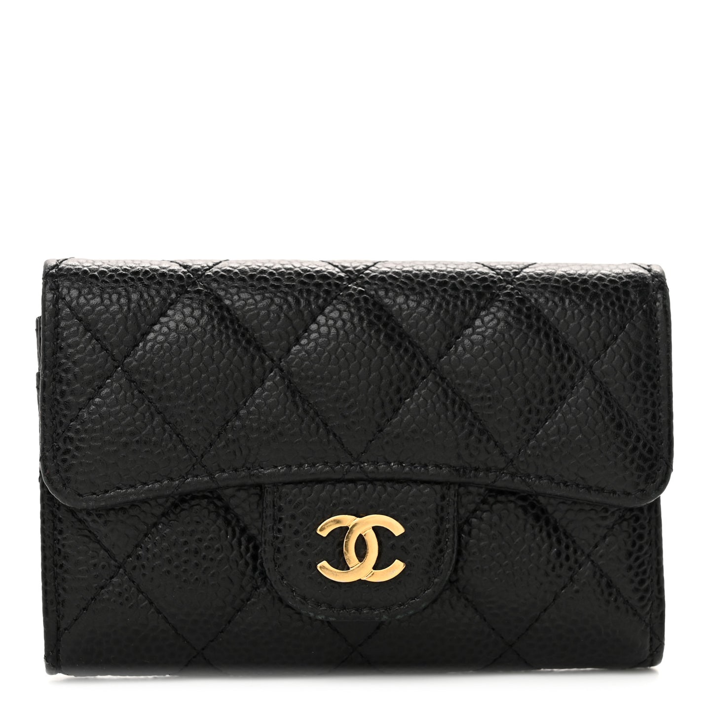 Caviar Quilted Flap Card Holder Wallet Black