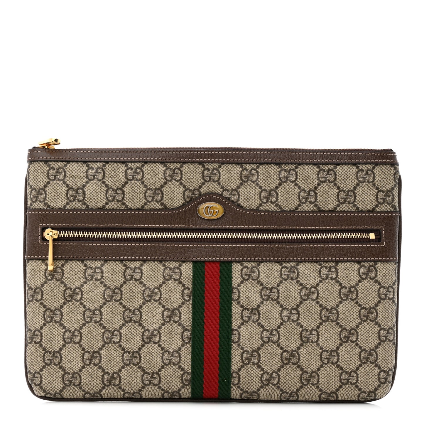 GG Supreme Monogram Large Ophidia Pouch Clutch Brown