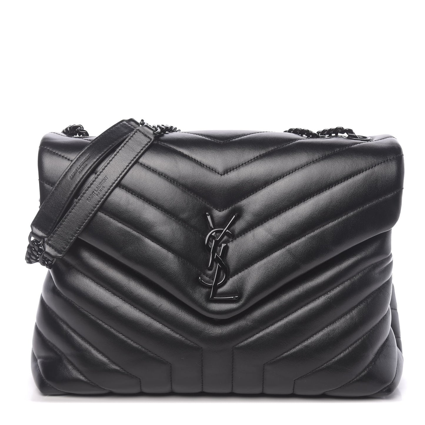 Calfskin Y Quilted Monogram Medium Loulou Chain Satchel Black