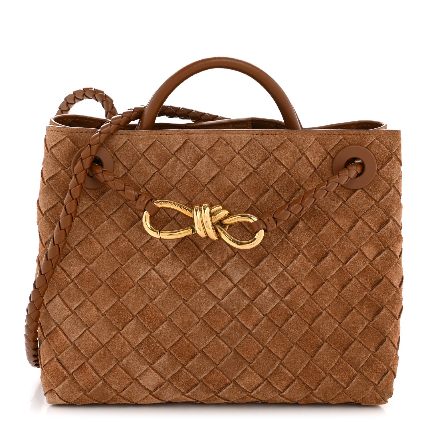 Bottega Veneta Suede Intrecciato Small Andiamo Shoulder Bag Amber 1 of 10