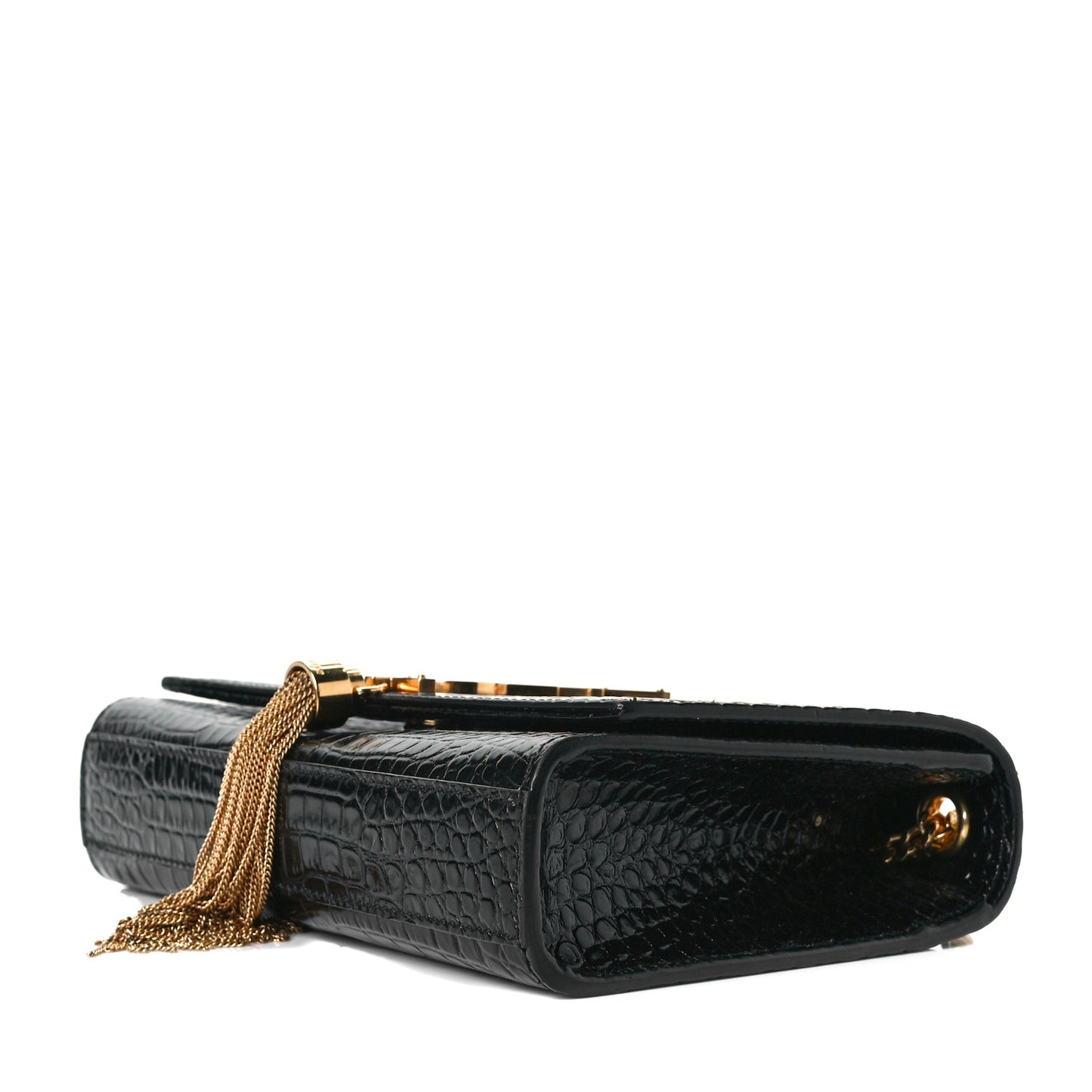 Calfskin Crocodile Embossed Small Classic Monogram Kate Tassel Satchel Black