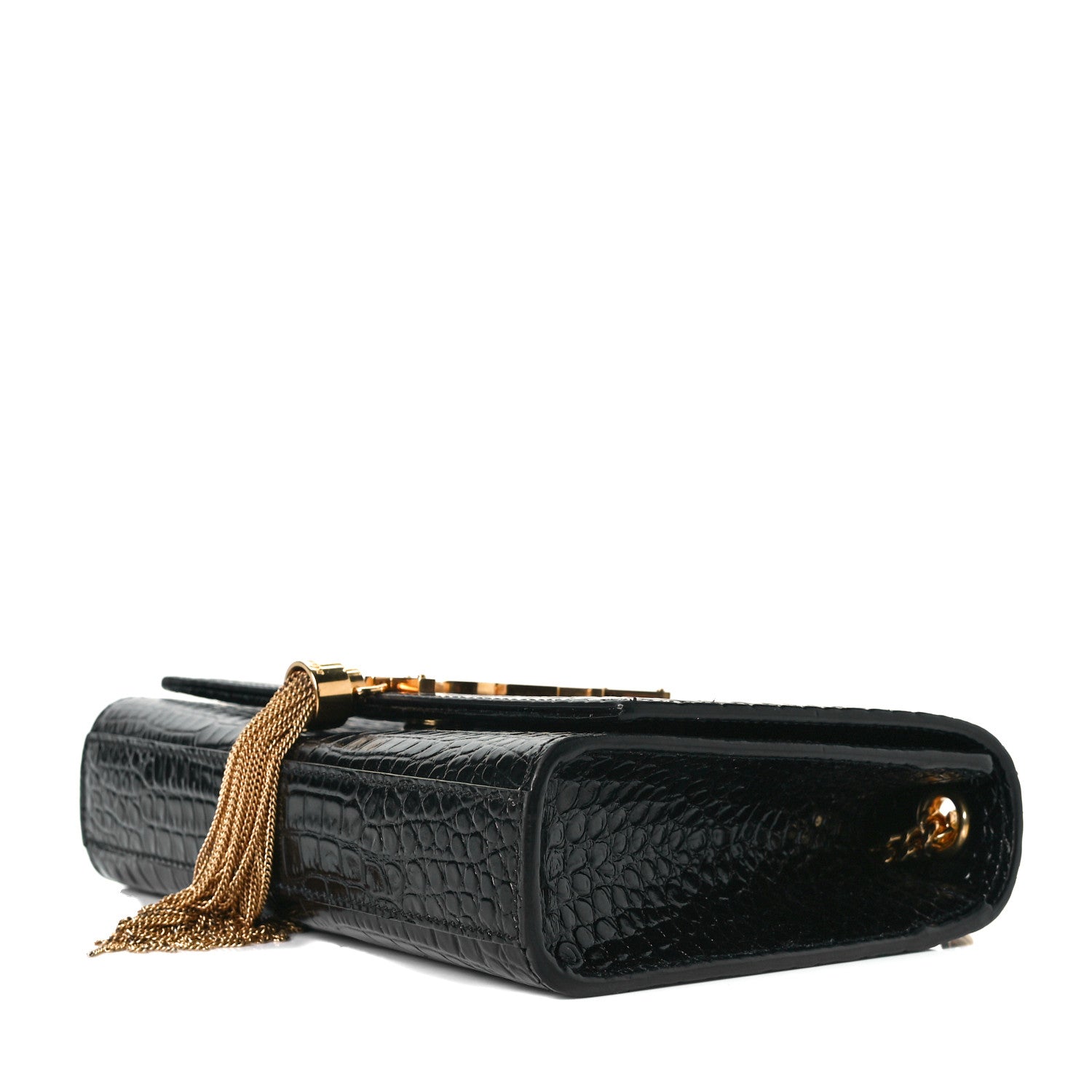 Saint Laurent Calfskin Crocodile Embossed Small Classic Monogram Kate Tassel Satchel Black 4 of 6