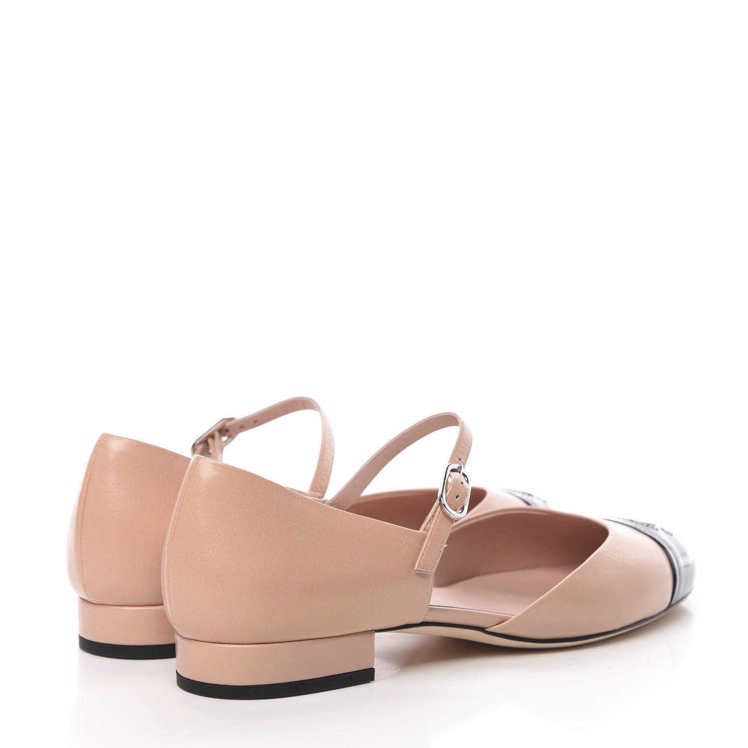Chanel Crumpled Calfskin Patent Cap Toe Flats 37.5 Pink Black 4 of 9