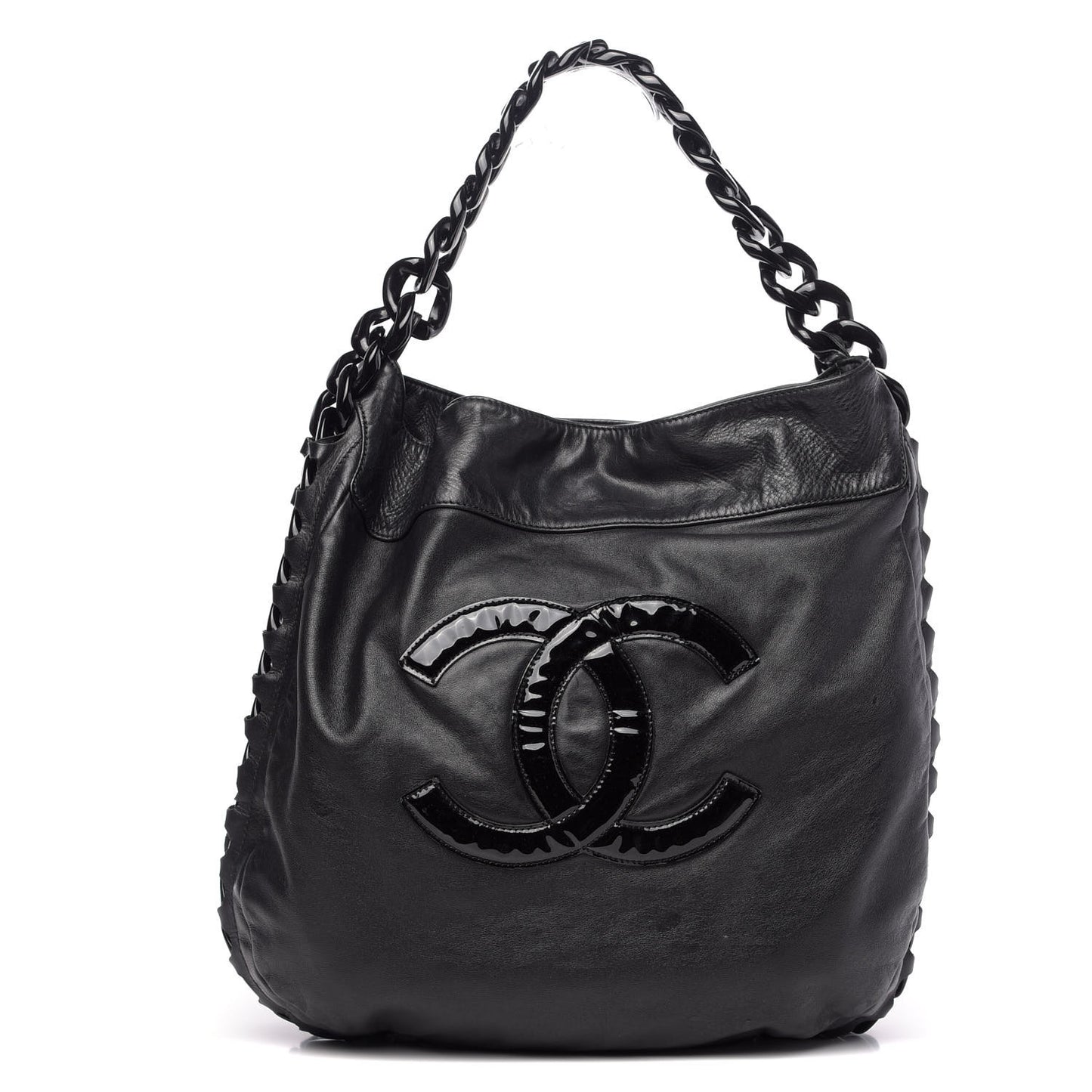 Calfskin Modern Chain Rhodoid Hobo Black