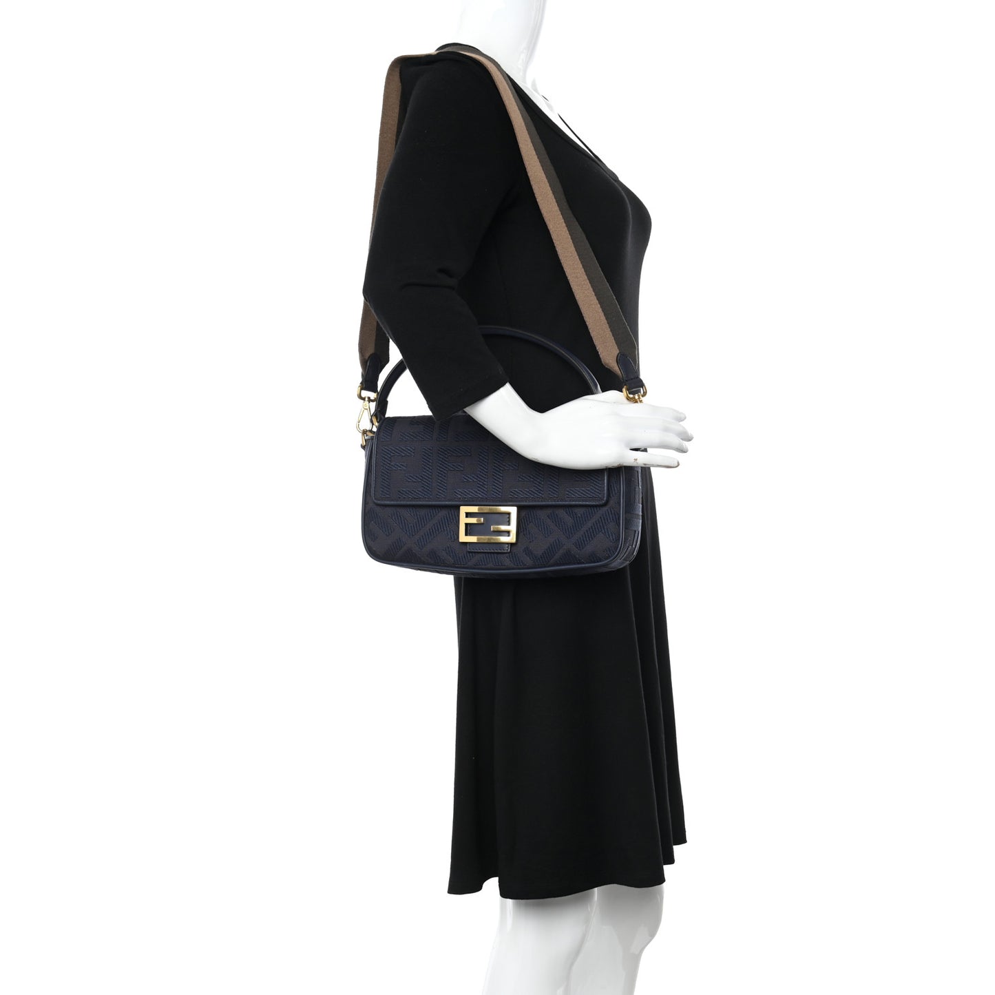 Canvas Vitello King Bi-Color Strap FF Embroidered Baguette Midnight