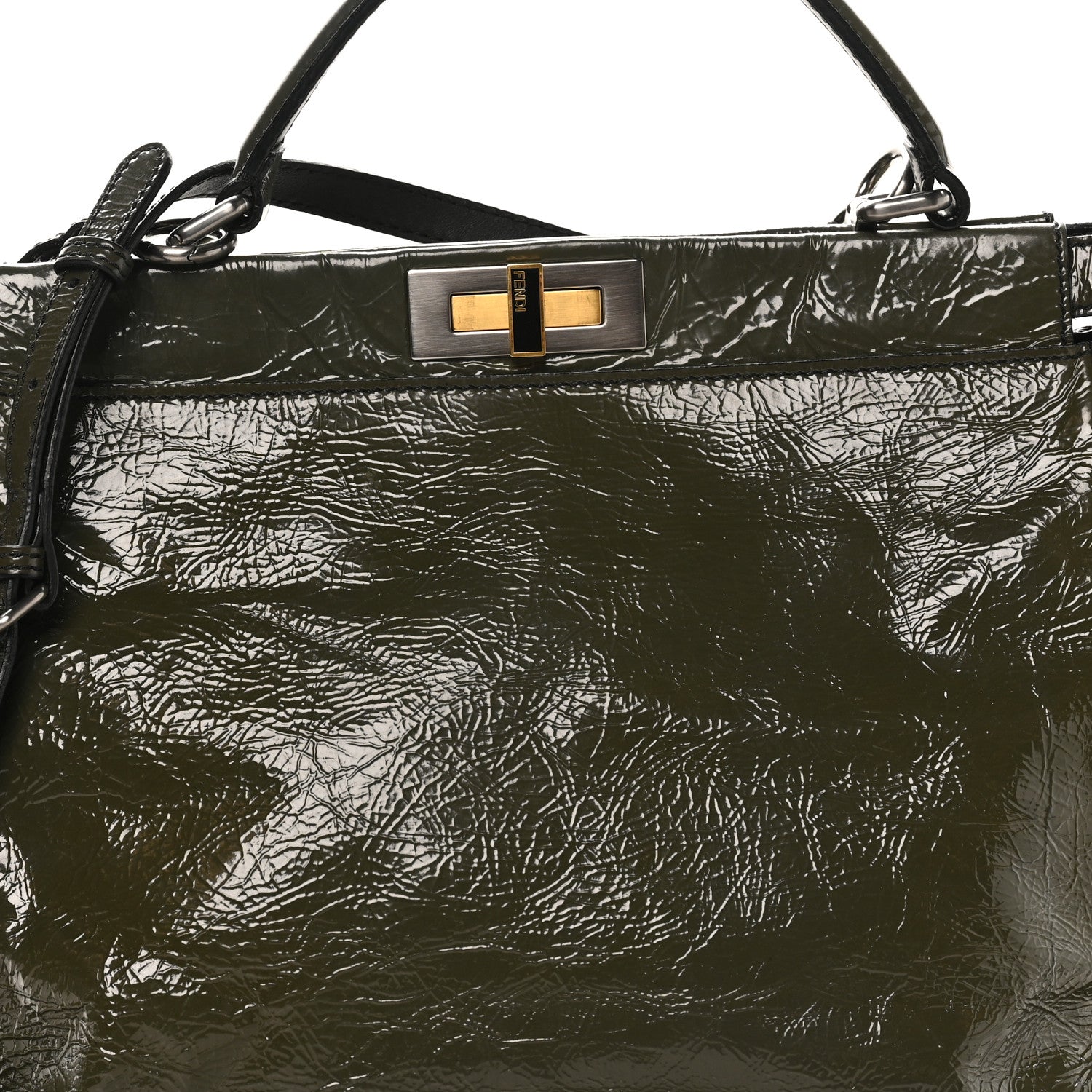 Fendi Patent Large Peekaboo Iconic Satchel Green 7 of 9