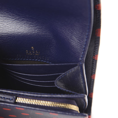Gucci Shangai Calfskin Polka Dot Horsebit 1955 Flap Card Case Wallet Blue Orange Sailor Blue 5 of 5