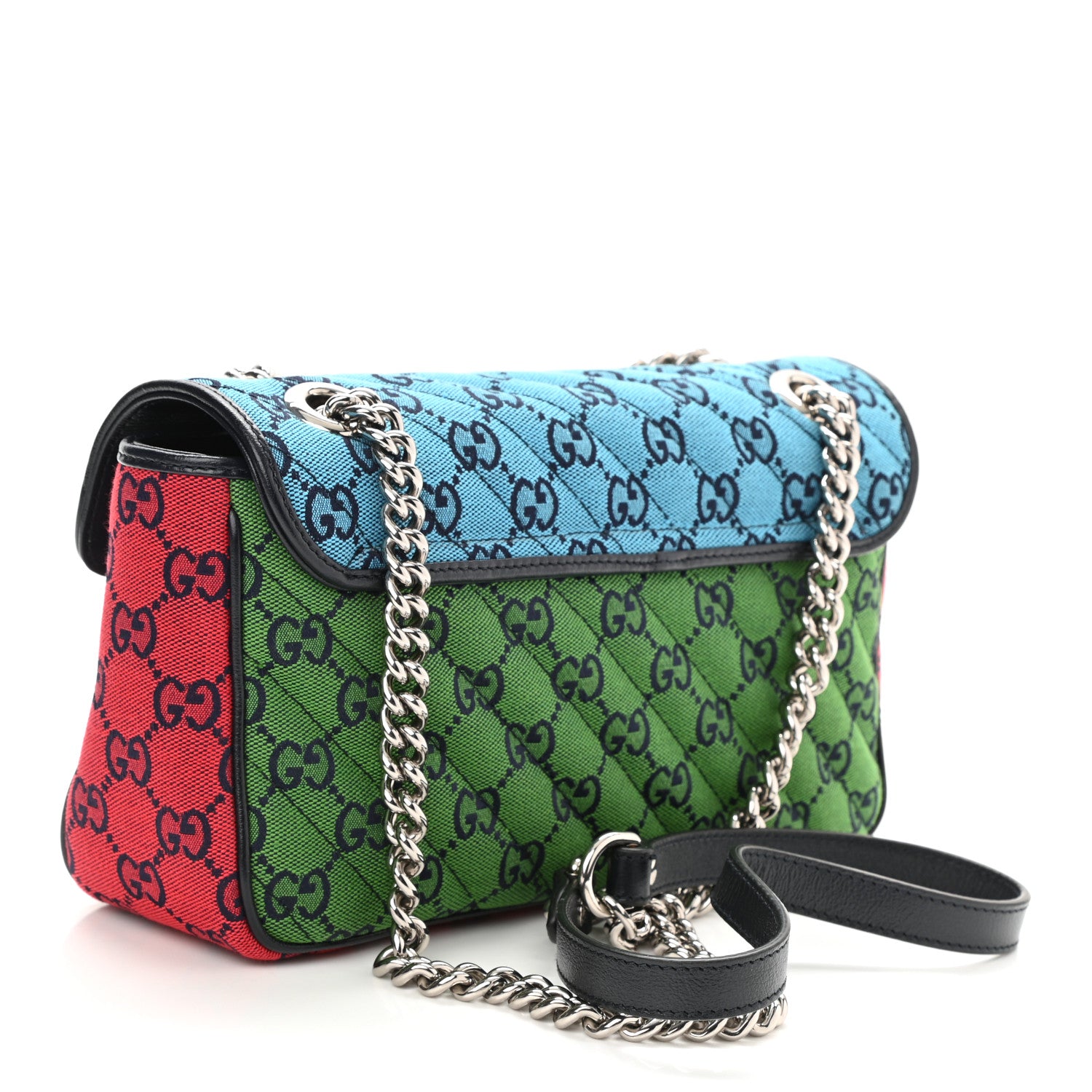 Gucci Monogram Multicolor Matelasse Diagonal Small GG Marmont Shoulder Bag Light Blue Pink Blue Green Red 3 of 8