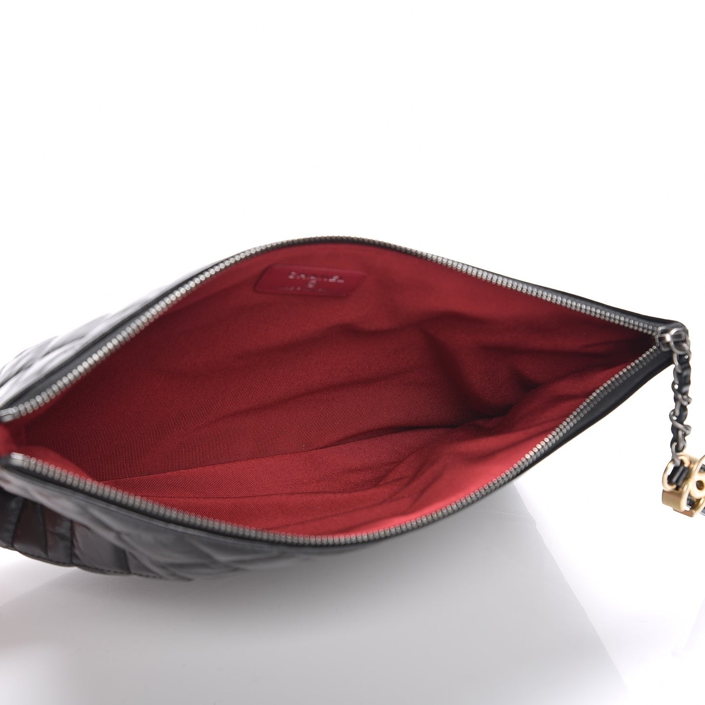 Crumpled Calfskin Quilted Medium Cosmetic Case Black