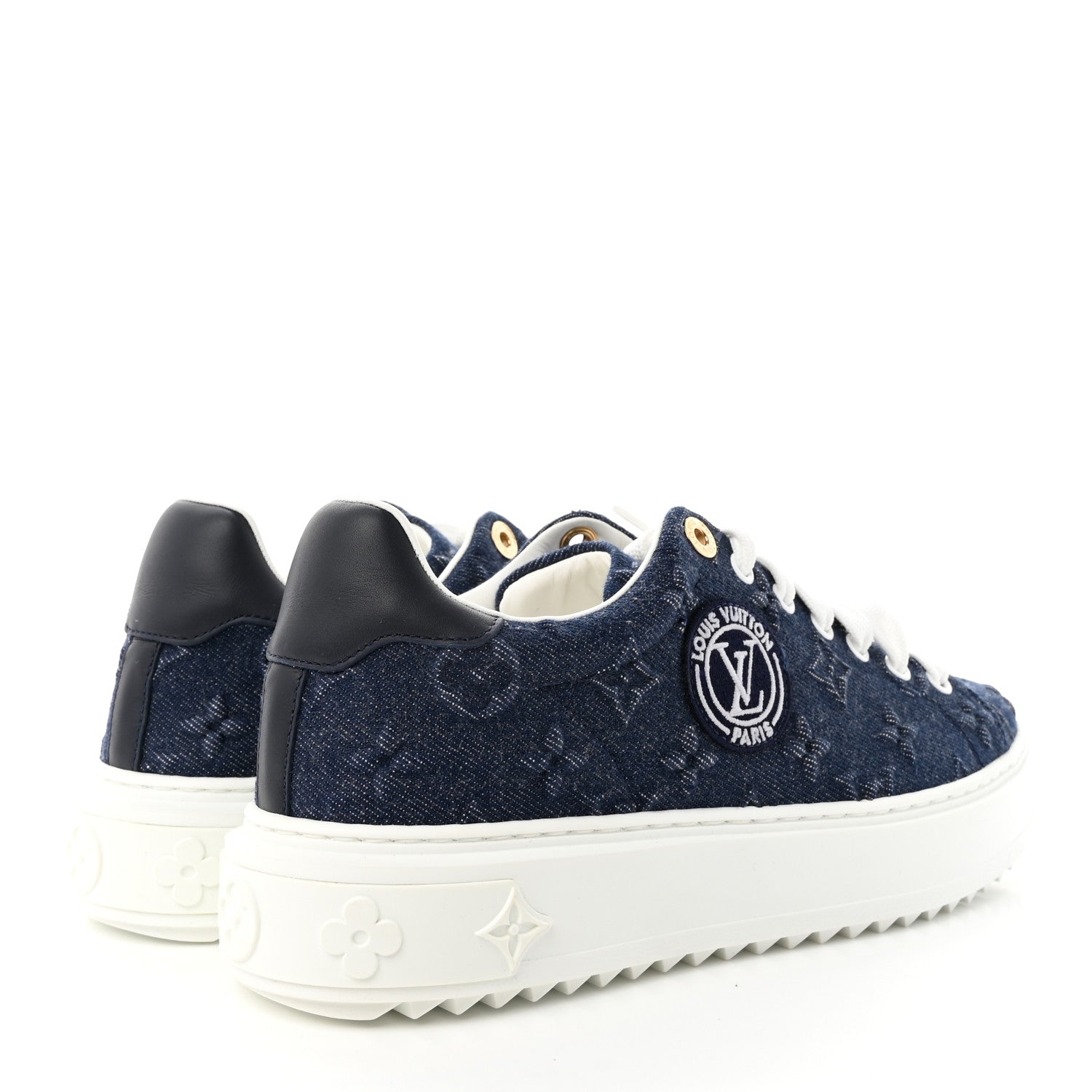 Louis Vuitton LOUIS VUITTON Denim Monogram Debossed Time Out Sneakers 39 Blue 4 of 16