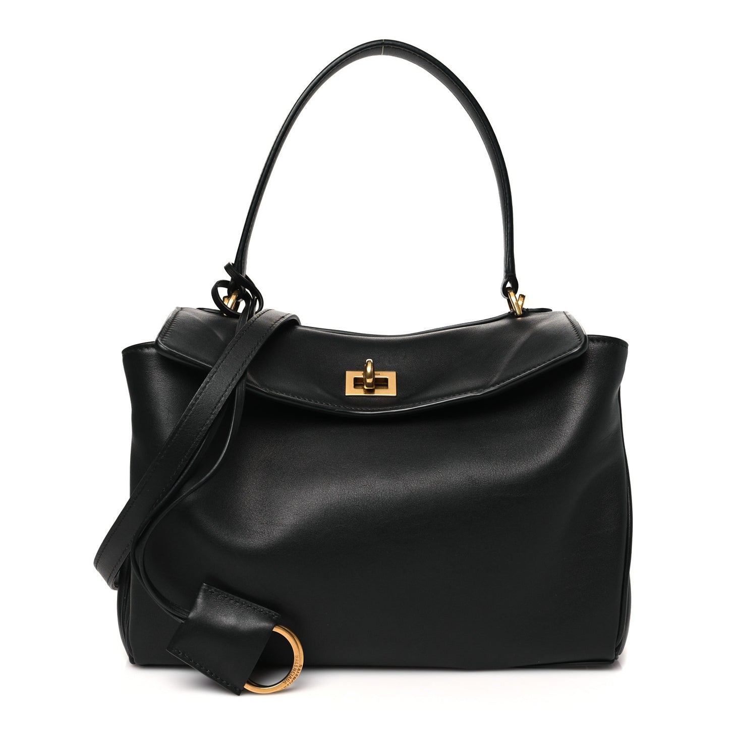 Natural Smooth Calfskin Small Rodeo Top Handle Handbag Black