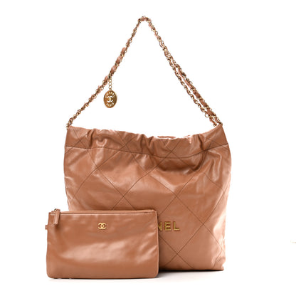 Chanel Shiny Calfskin Quilted Small Chanel 22 Beige 1 of 12