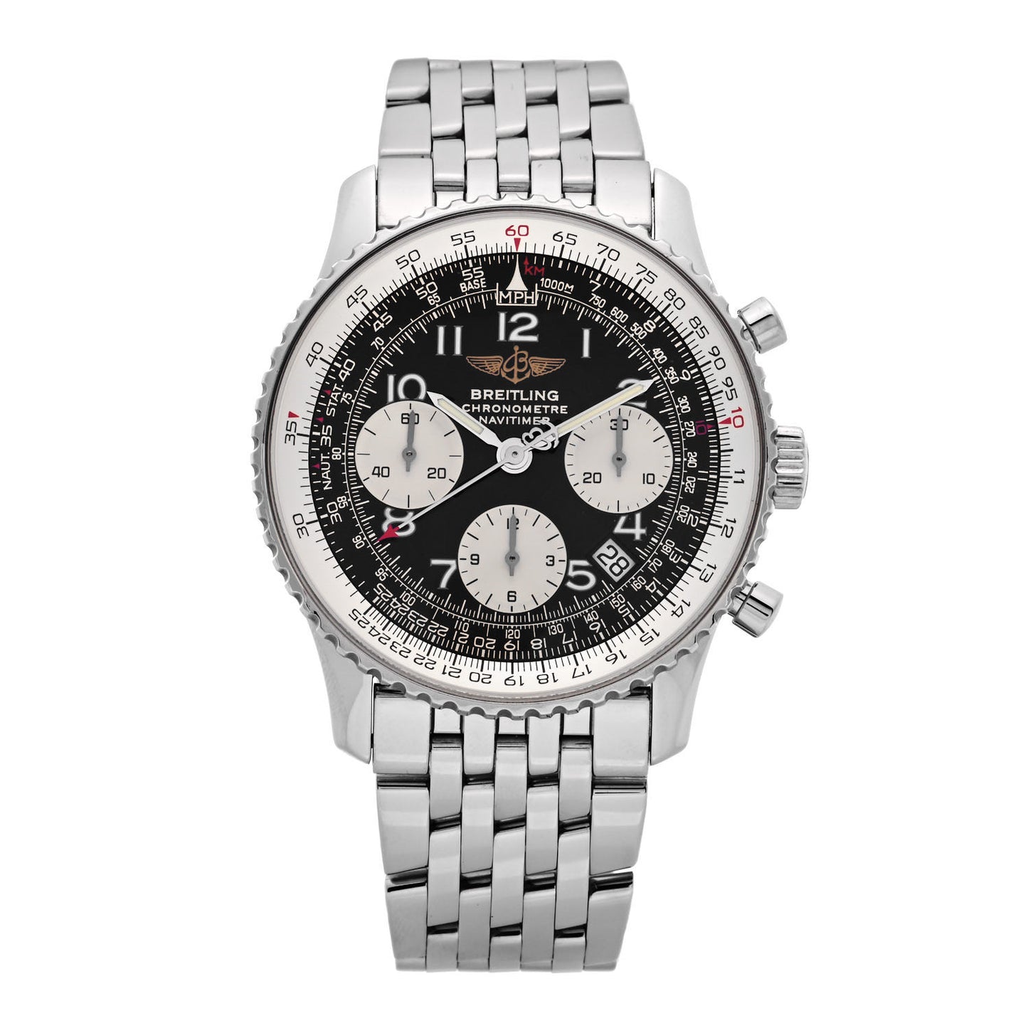 Stainless Steel 42mm Navitimer Chronograph Automatic Watch Black A23322