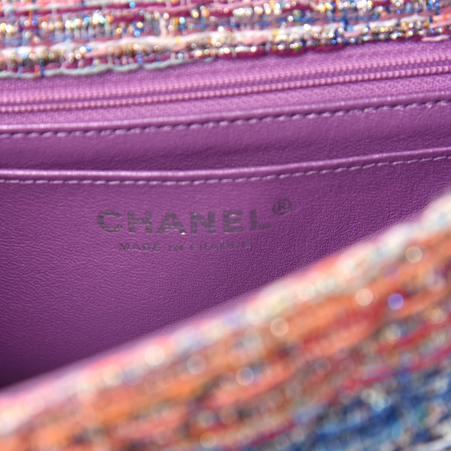 Chanel Tweed Quilted Mini Rectangular Flap Blue Pink Orange 8 of 10