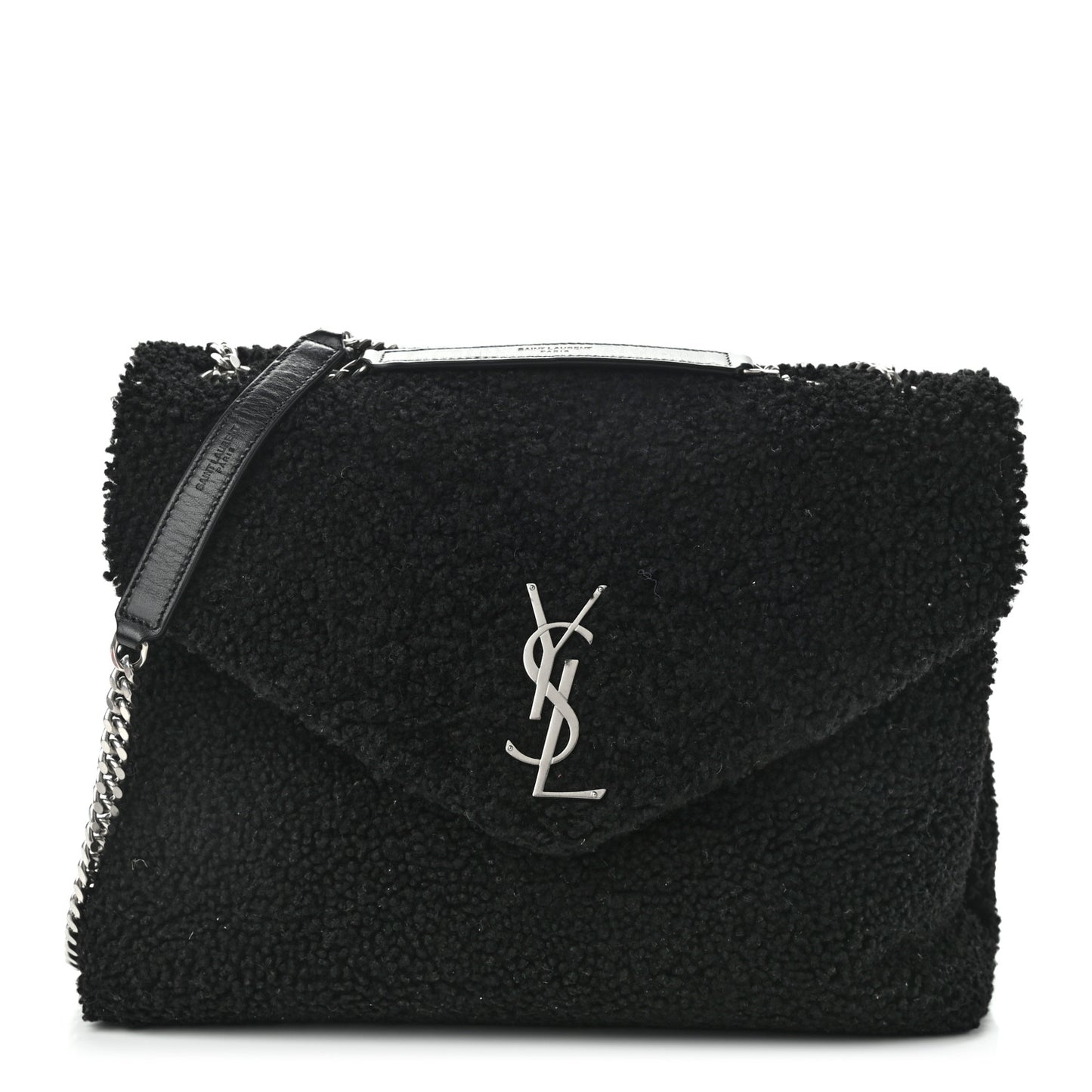 Shearling Monogram Medium Loulou Shoulder Bag Black