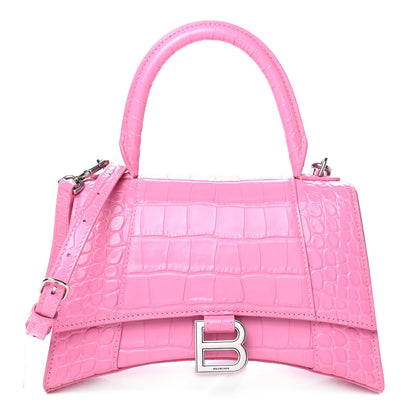 Balenciaga Shiny Calfskin Crocodile Embossed Small Hourglass Top Handle Bag Baby Pink 1 of 4