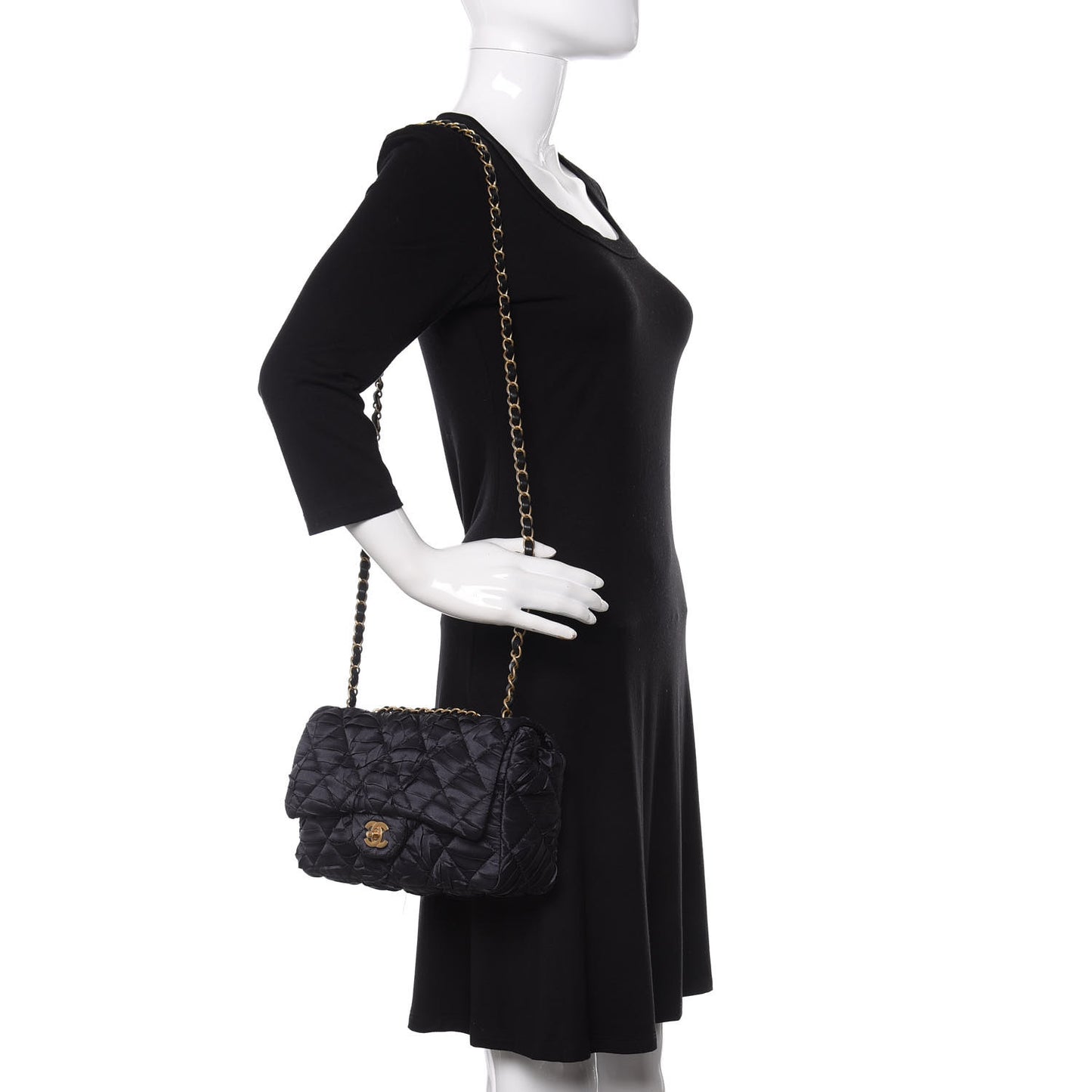 Satin Quilted Pleated Medium Single Flap Navy