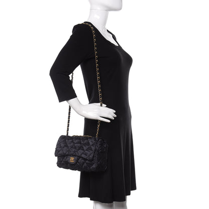 Chanel Satin Quilted Pleated Medium Single Flap Navy 2 of 10