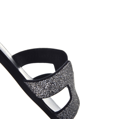 Hermes Suede Goatskin Crystal Powder Oran Sandals 37 Black 8 of 9