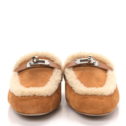 Hermes Suede Goatskin Woolskin Womens Oz Mules 38 Naturel 2 of 8