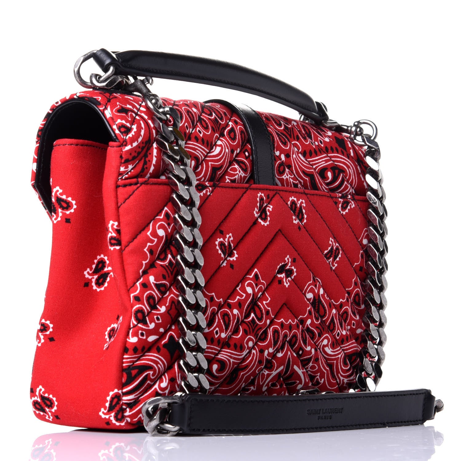 Saint Laurent Canvas Bandana Matelasse Chevron Medium College Bag Red 4 of 11