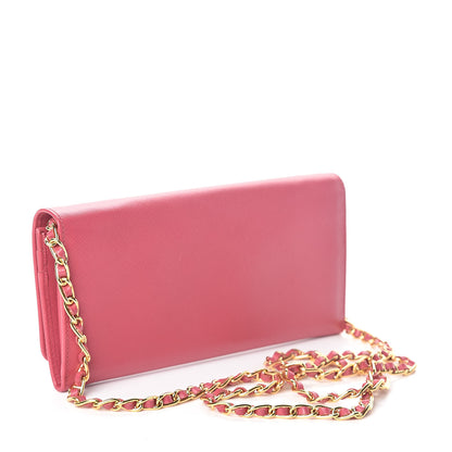 Prada Saffiano Metal Oro Chain Wallet Peonia 2 of 8