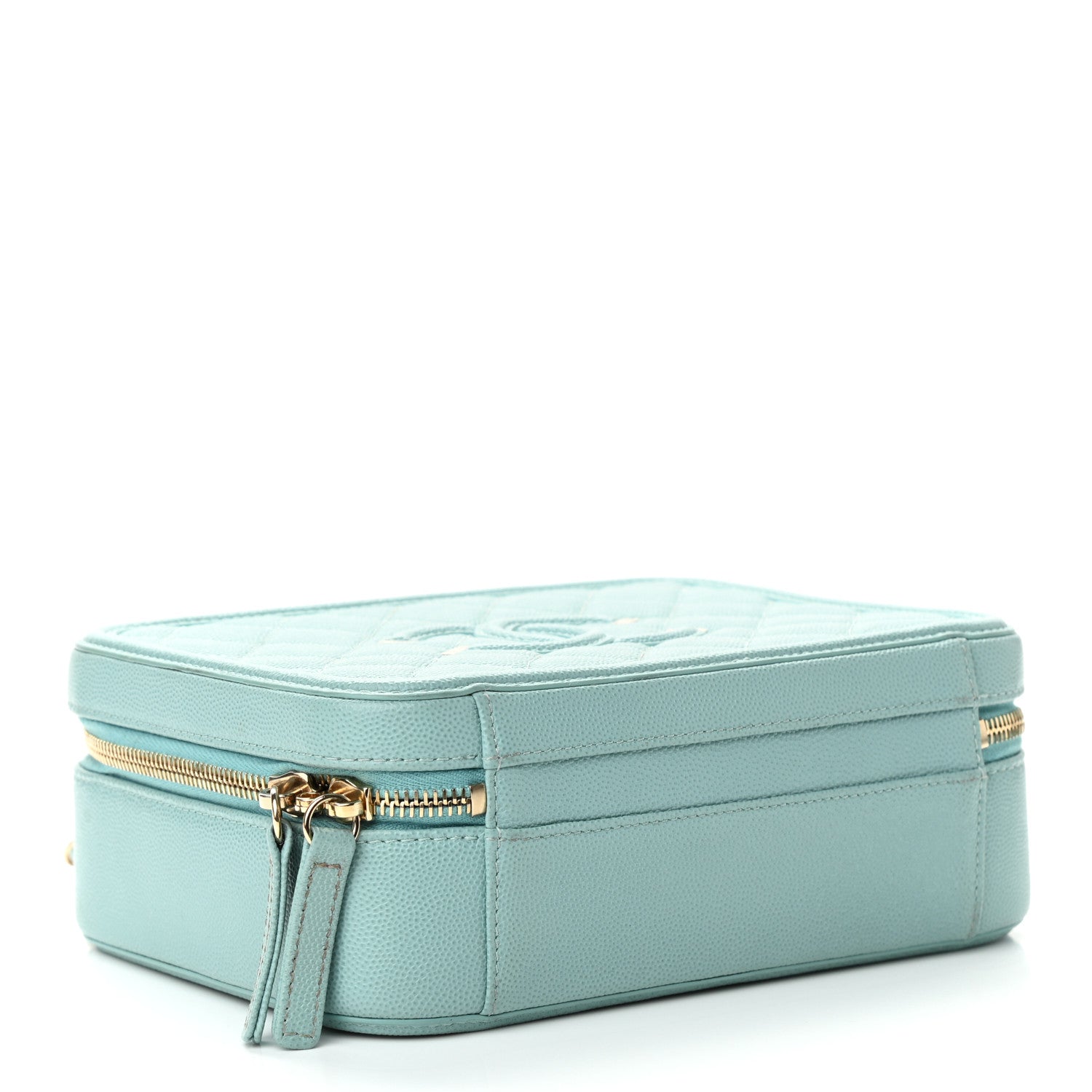 Chanel Caviar Quilted Medium CC Filigree Vanity Case Light Blue 4 of 10