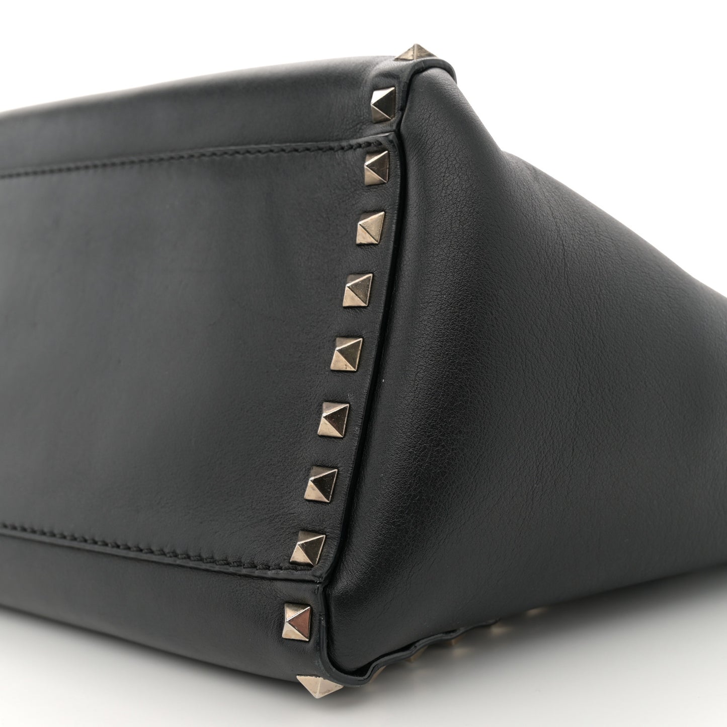 Vitello Small Rockstud Double Handle Tote Black
