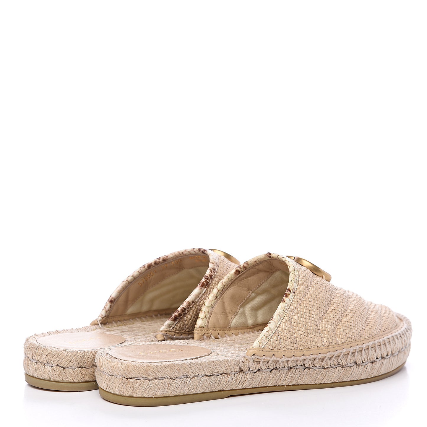 Straw Elaphe Matelasse GG Marmont Espadrille Slippers 37 Natural Cream Brown