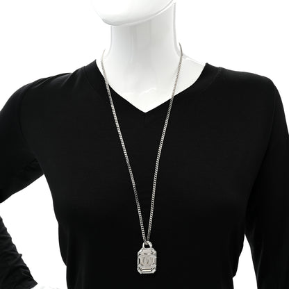 Chanel Crystal Baguette CC Mirror Pendant Necklace Silver 2 of 7
