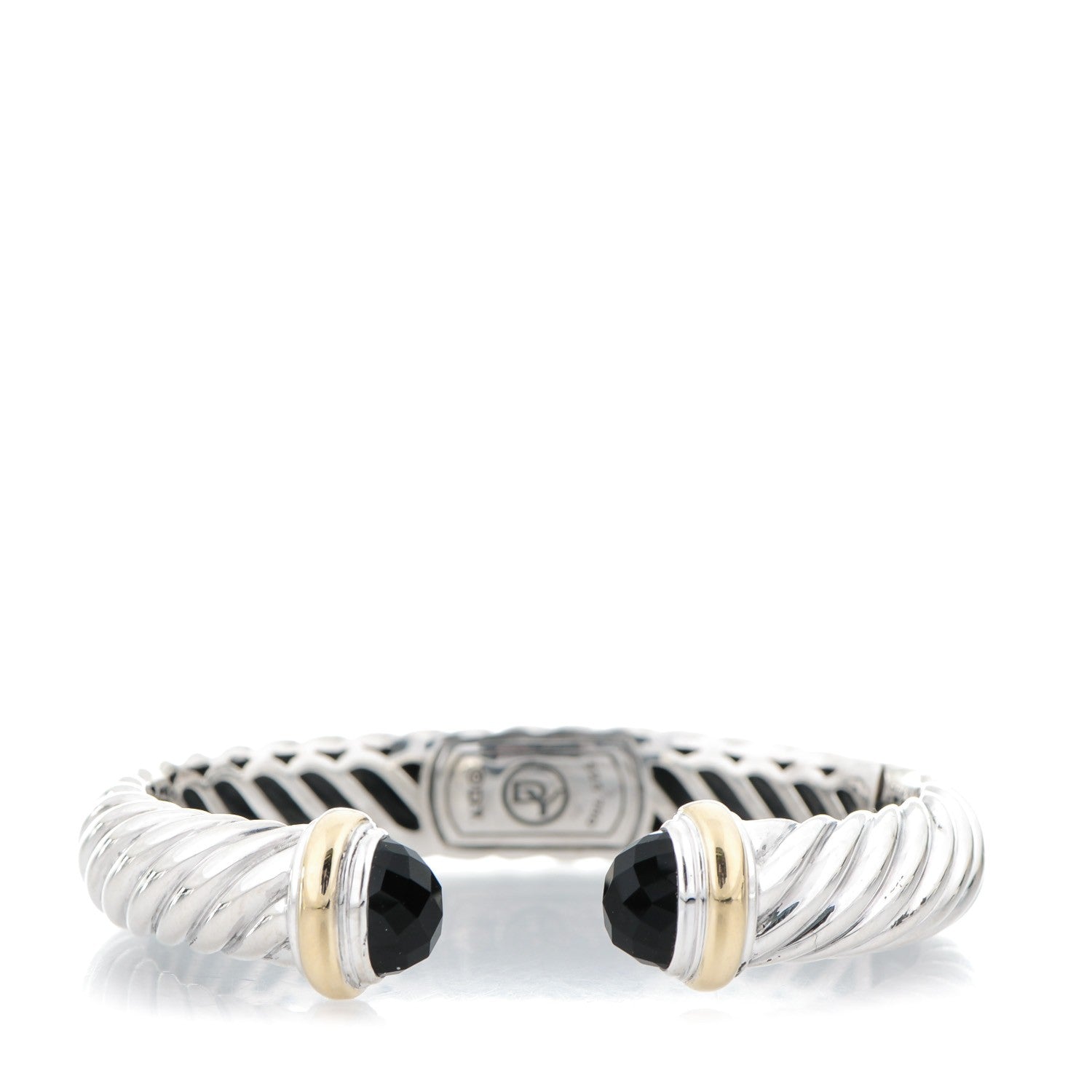 David Yurman Sterling Silver 18K Yellow Gold Black Onyx 10mm Waverly Bracelet 1 of 5