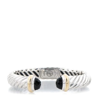 David Yurman Sterling Silver 18K Yellow Gold Black Onyx 10mm Waverly Bracelet 1 of 5