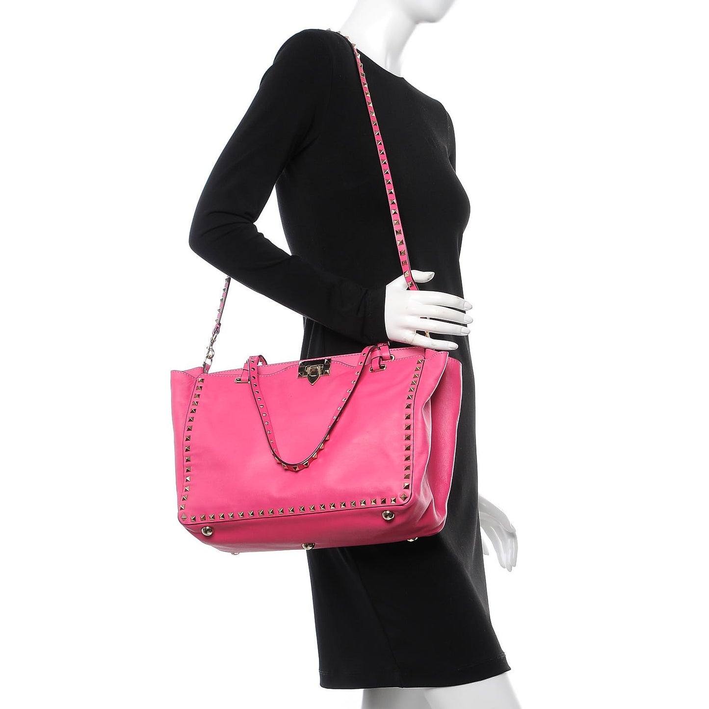 Vitello Medium Rockstud Tote Fuxia Fluo