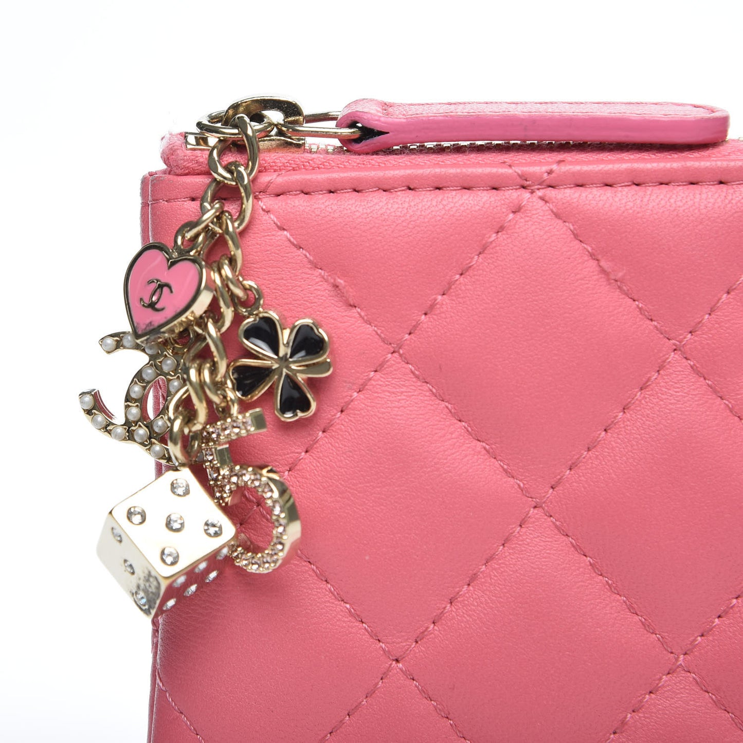 Lambskin Quilted Small Casino Cosmetic Case Pink