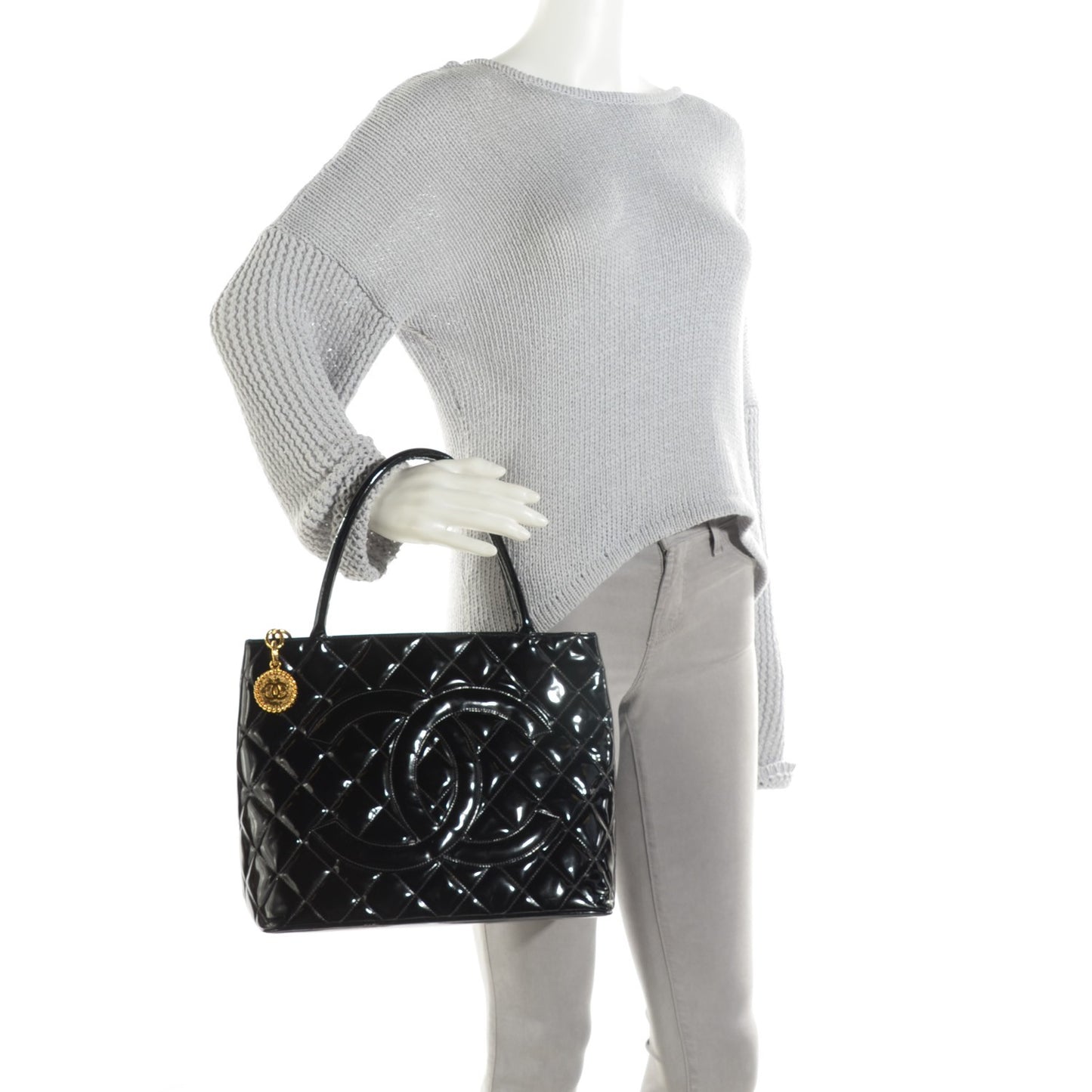 CHANEL Patent Quilted Medallion Tote Black
