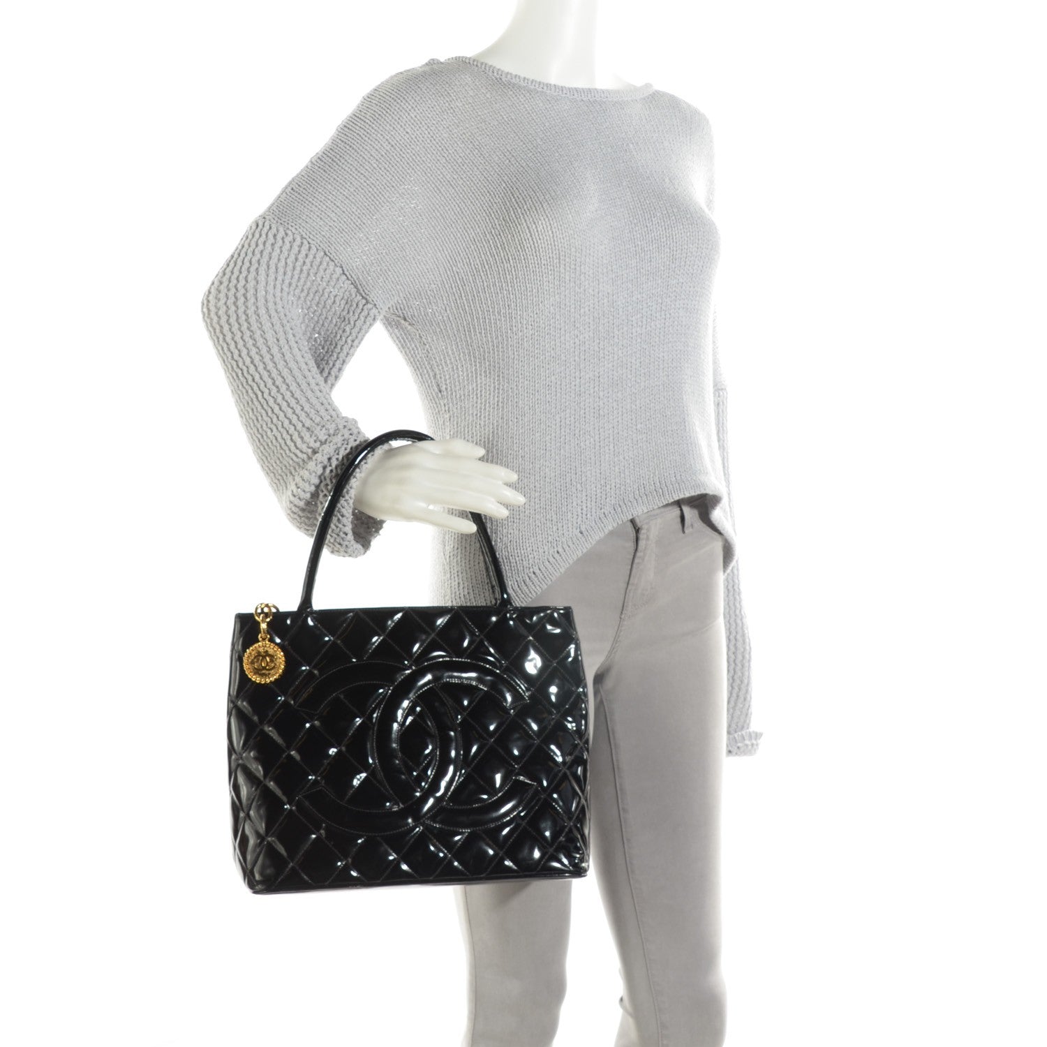 Louis Vuitton CHANEL Patent Quilted Medallion Tote Black 2 of 8