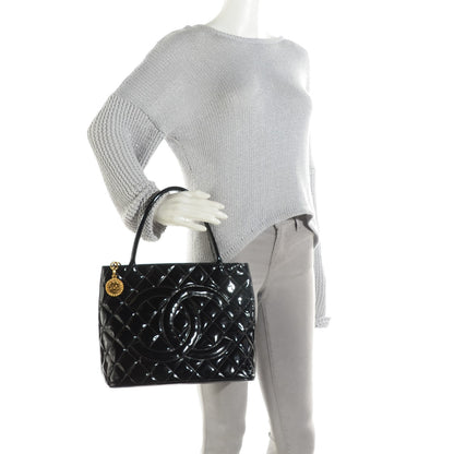 Louis Vuitton CHANEL Patent Quilted Medallion Tote Black 2 of 8
