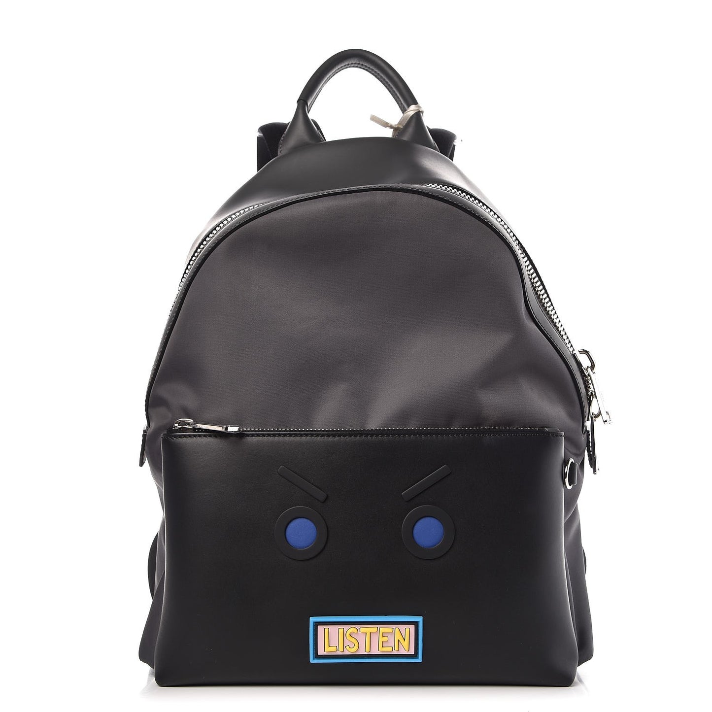 Nylon Calfskin Faces No Words Emoticon Pouch Pocket Backpack Asfalto