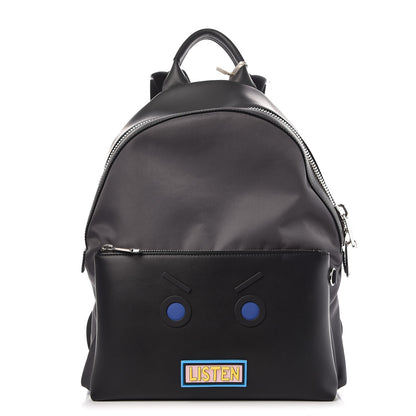 Fendi Nylon Calfskin Faces No Words Emoticon Pouch Pocket Backpack Asfalto 1 of 10