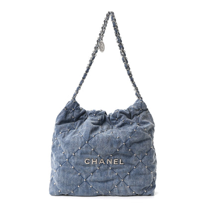 Chanel Washed Denim Quilted Studded Small Chanel 22 Blue 1 of 11