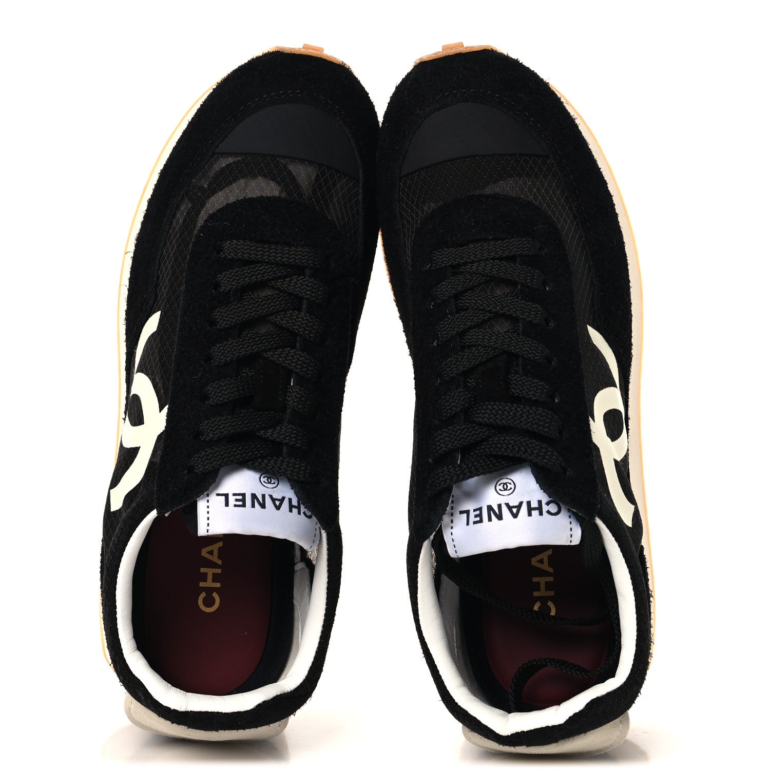 Chanel Mesh Suede Calfskin Womens Logo Sneakers 37 Black White 2 of 9