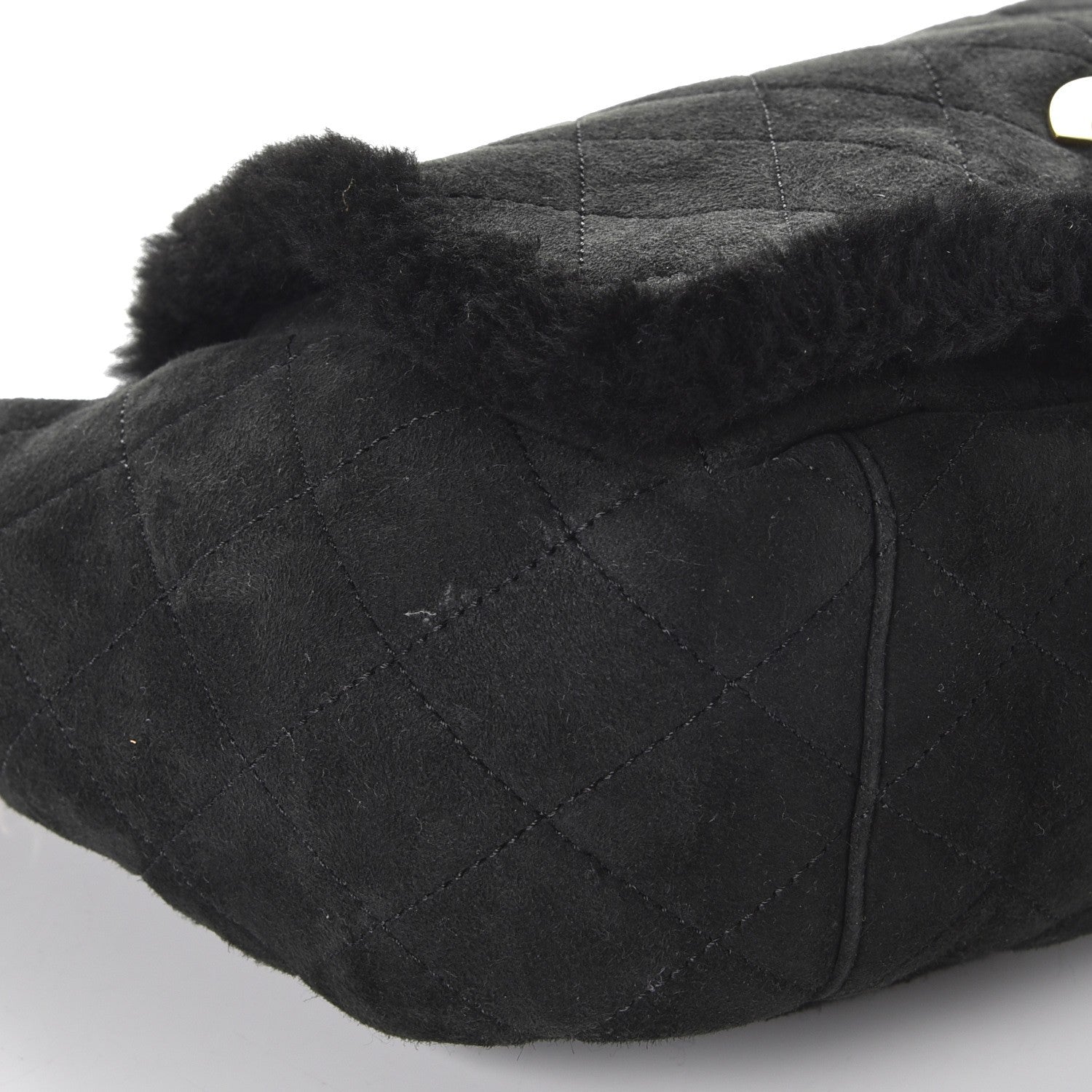 Chanel Shearling Suede Quilted Fur Flap Black 8 of 10