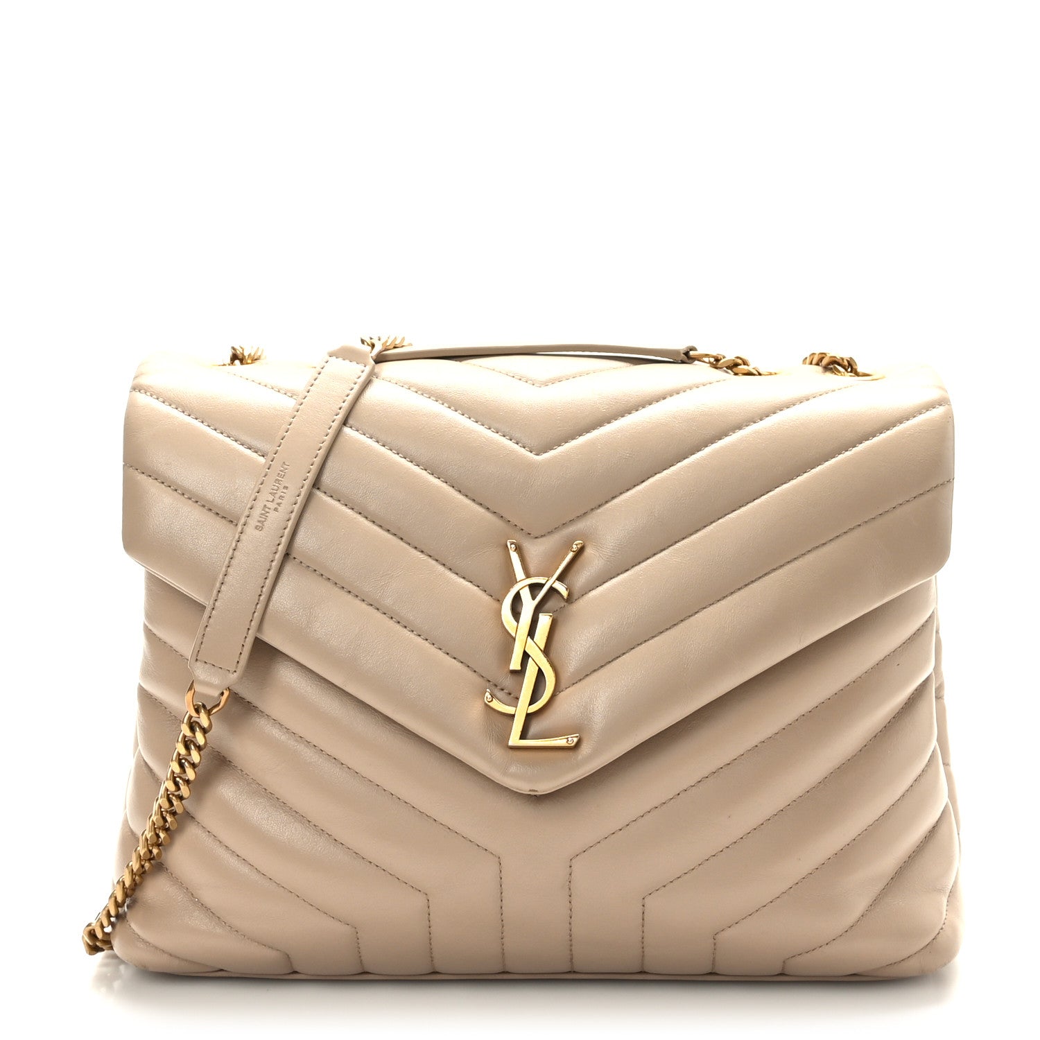 Saint Laurent Calfskin Y Quilted Monogram Medium Loulou Chain Satchel Light Natural 1 of 9