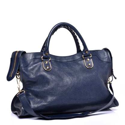 Balenciaga Chevre Gold Metallic Edge Hardware City Bleu Nuit Dark Sea 3 of 12
